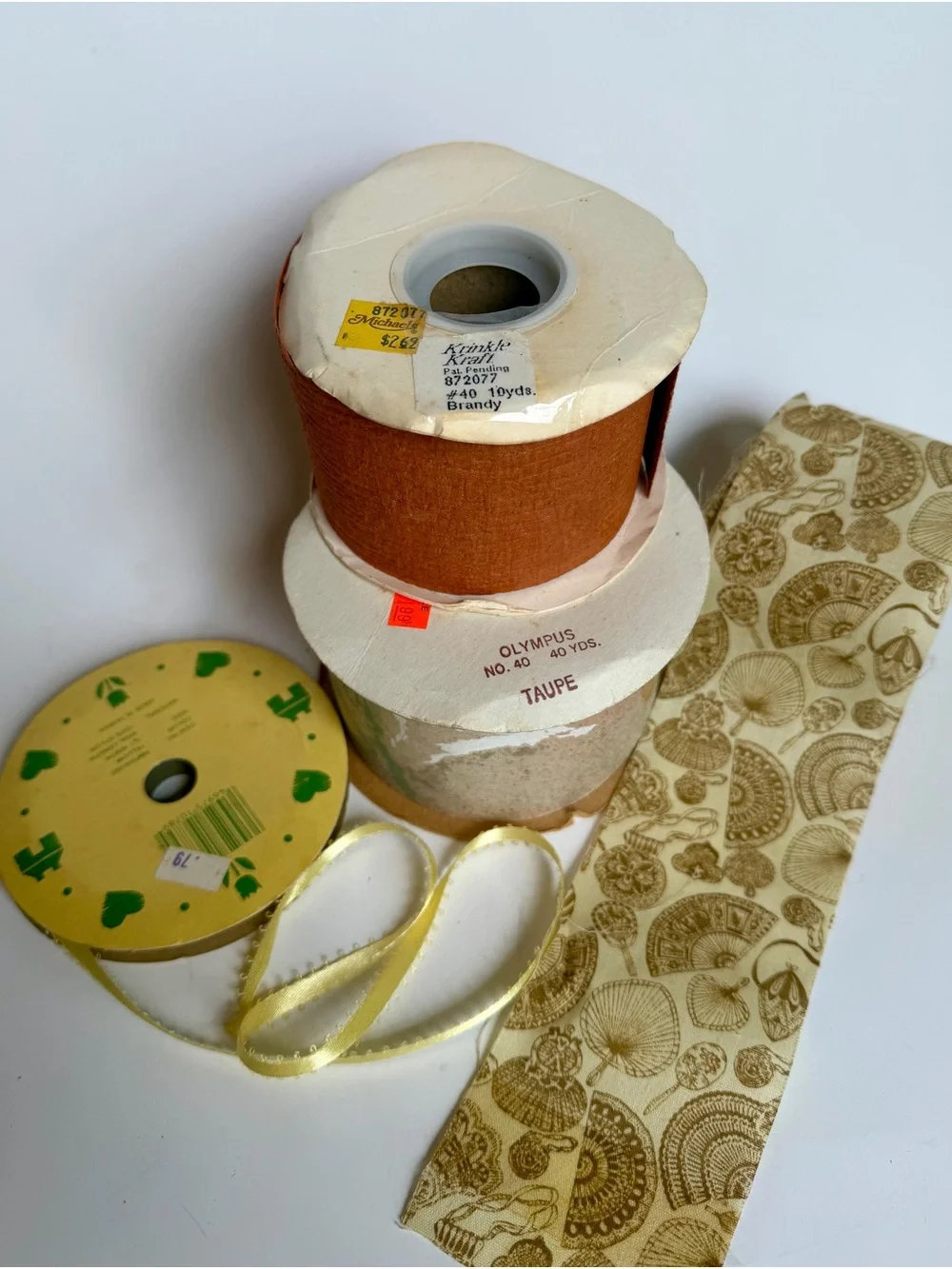 Vintage Ribbon Lot Krinkle Kraft Olympus Lion Ribbon Craft Sewing Trim Destash